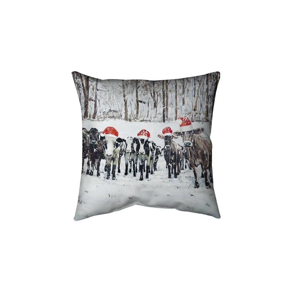 Begin Home Decor 5542-1616-HO24 16 x 16 in. Curious Christmas Cows-Double Sided Print Outdoor Pillow Cover-image-OPC-PBK7PSK-NEW