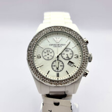 NEW EMPORIO ARMANI AR1456 WHITE DIAL CERAMIC CRYSTALS LADIES WATCH