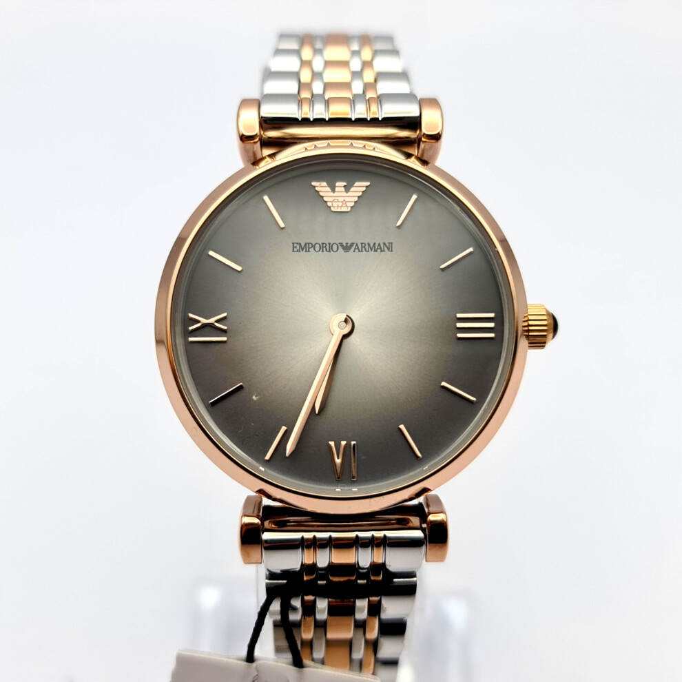 NEW EMPORIO ARMANI AR1725 TWO TONE GIANNI T-BAR GREY DIAL LADIES WATCH