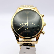 NEW EMPORIO ARMANI AR1893 STAINLESS STEEL YELLOW GOLD BLACK MENS WATCH
