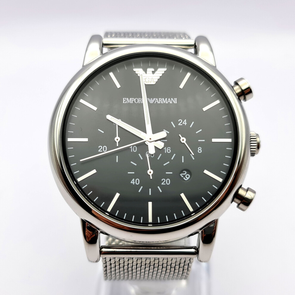 NEW EMPORIO ARMANI AR1808 MESH BLACK DIAL STAINLESS STEEL MENS WATCH