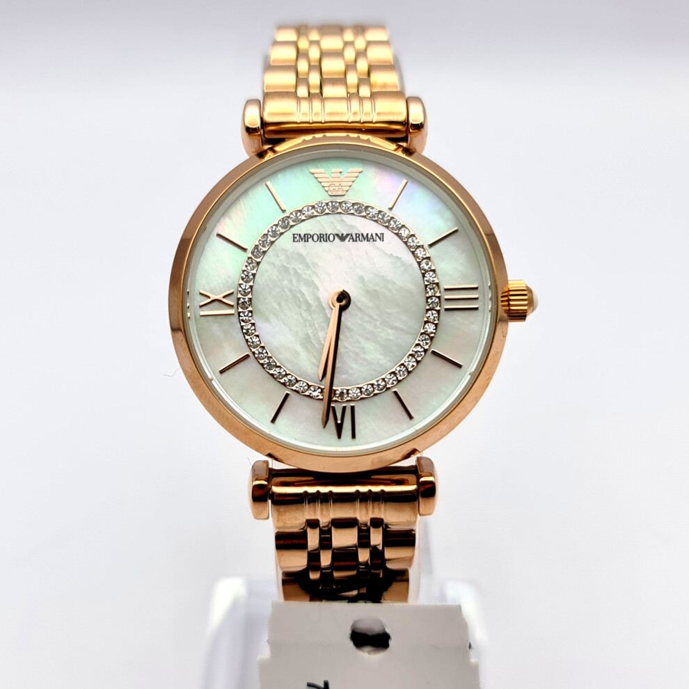 EMPORIO ARMANI AR1909 GIANNI T-BAR ROSE GOLD PEARL DIAL LADIES WATCH