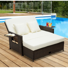 Large Garden Sofa Outdoor Patio Furniture Day Bed Sun Lounger Rattan Table Stool