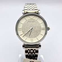 EMPORIO ARMANI GIANNI AR1925 SILVER CRYSTALS WHITE DIAL WOMENS WATCH