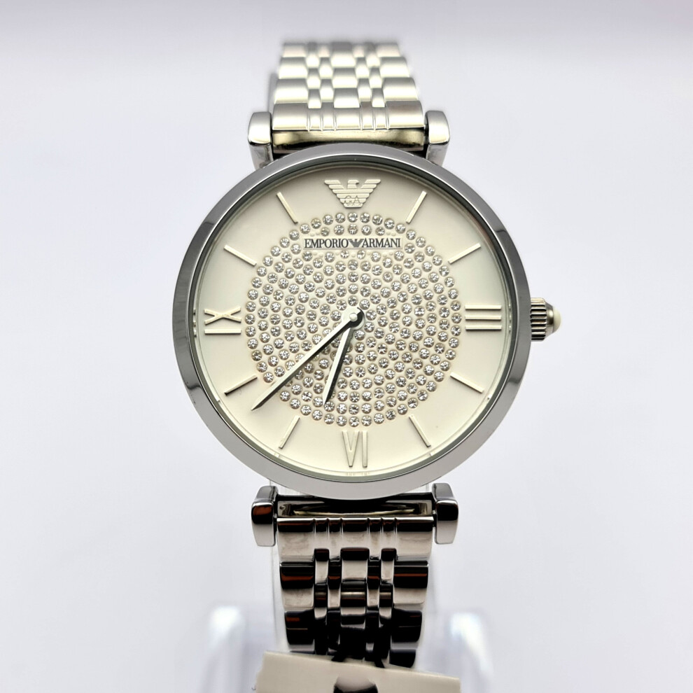 EMPORIO ARMANI GIANNI AR1925 SILVER CRYSTALS WHITE DIAL WOMENS WATCH