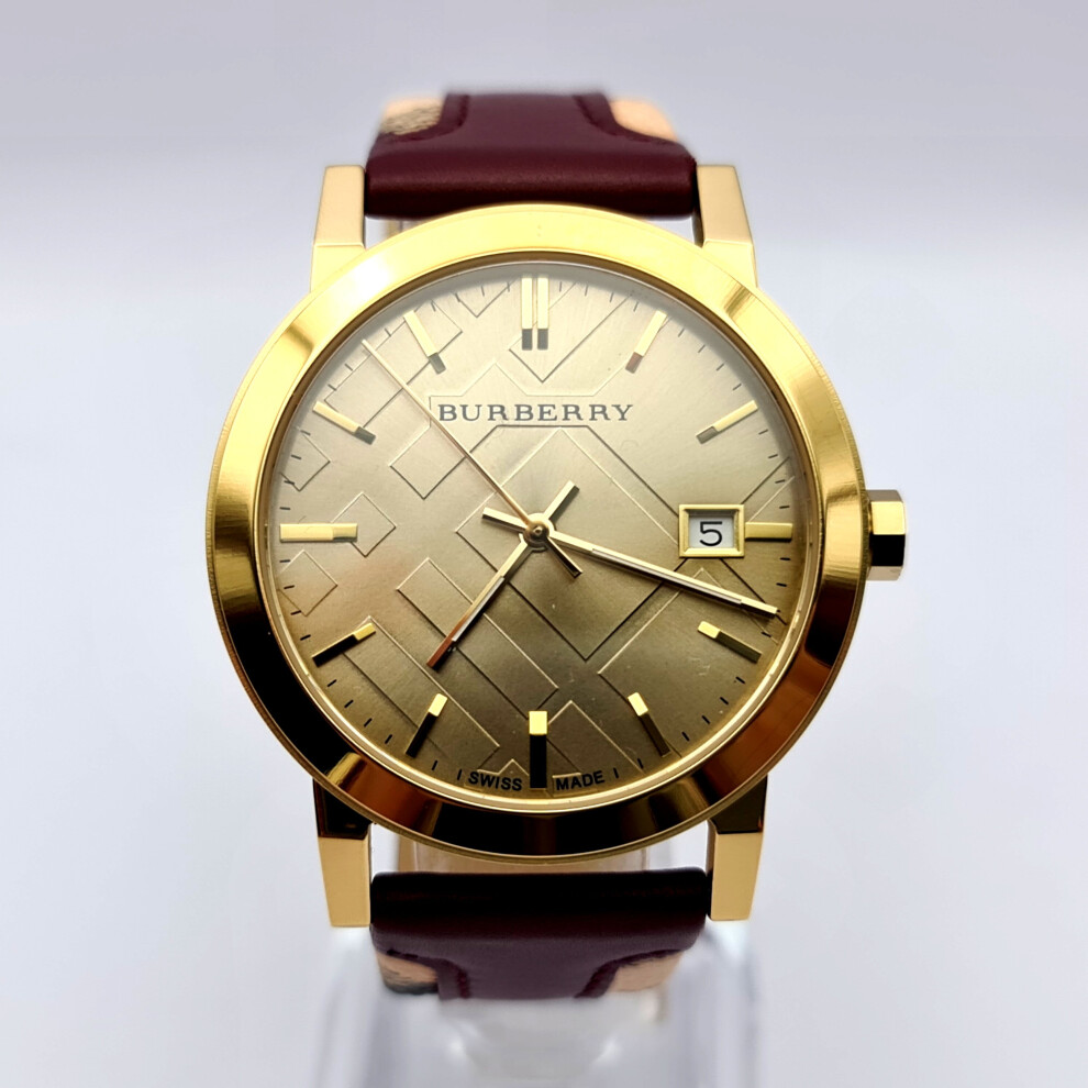 NEW GENUINE BURBERRY THE CITY BU9017 LEATHER RED STRAP GOLD DIAL WATCH