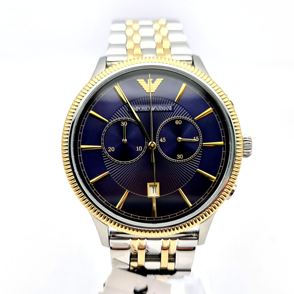 NEW EMPORIO ARMANI AR1847 STAINLESS STEEL GOLD SILVER TONE MEN'S WATCH