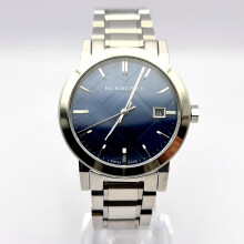 NEW BURBERRY THE CITY BU9031 SWISS SILVER & BLUE DIAL TONE WATCH