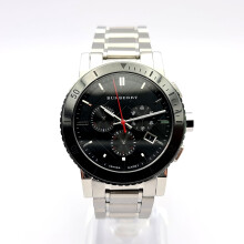NEW BURBERRY BU9380 STAINLESS STEEL BLACK DIAL CHRONOGRAPH MEN'S WATCH