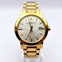 NEW BURBERRY THE CITY BU9003 YELLOW GOLD AND WHITE TONE LADIES WATCH