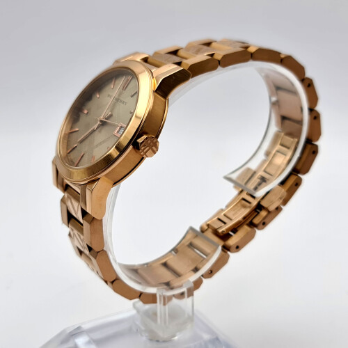 NEW BURBERRY BU9146 LADIES THE CITY ROSE GOLD STAINLESS STEEL WATCH UK