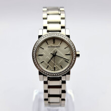 NEW BURBERRY THE CITY BU9220 SILVER TONE CRYSTALS WOMEN'S WATCH