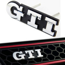 3D GTI Front Grille Emblem - Metal Alloy Car Badge for VW (Polo, Golf 6/7), Silver/Red, 9.1x2.6x0.4 cm