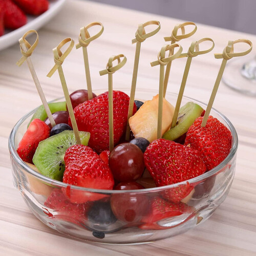 100pcs Bamboo Heart Bead Fruit Cocktail Picks Sticks 12cm Toothpick Decor 1