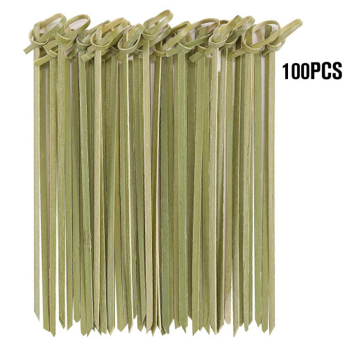 100pcs Bamboo Heart Bead Fruit Cocktail Picks Sticks 12cm Toothpick Decor 2