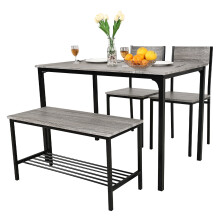 (Grey: 2 Chairs + 1 Bench) 3/4pcs Dining Table Set 2 Chair Dining Table Bench
