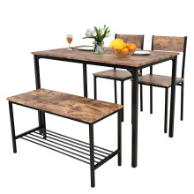 (Brown: 2 Chairs + 1 Bench) 3/4pcs Dining Table Set 2 Chair Dining Table Bench