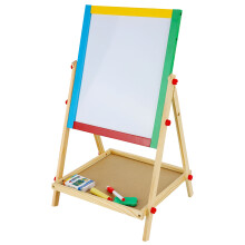 (Red) Kids 2 in 1 Wooden Art Easel Chalk Drawing Board