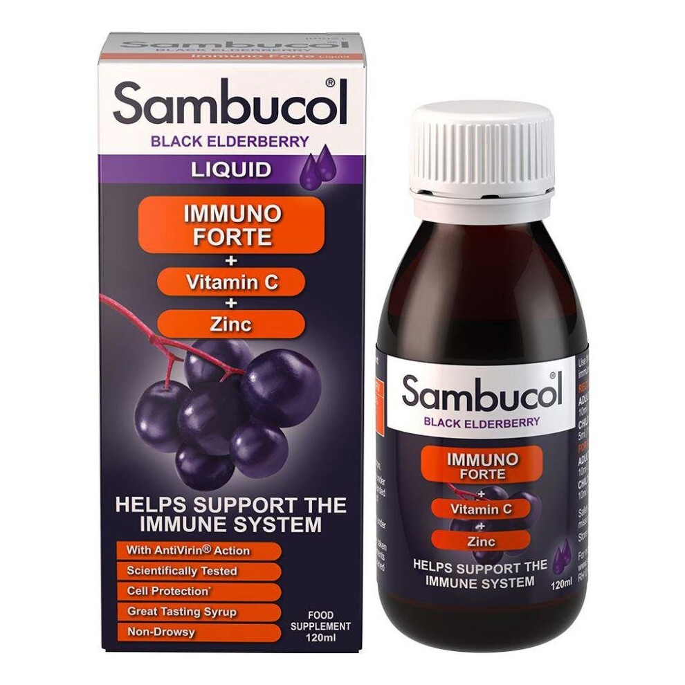 Black Sambucol Elderberry Immuno Forte + Vitamin C + Zinc Syrup 120Ml