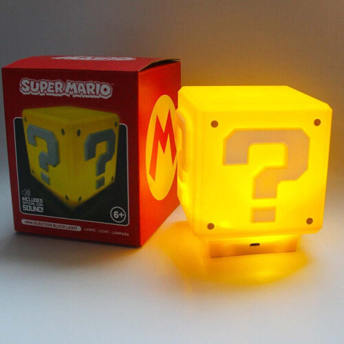 Super Mario Question Block LED Night Light με επαναφορτιζόμενη λάμπα ήχου USB 1