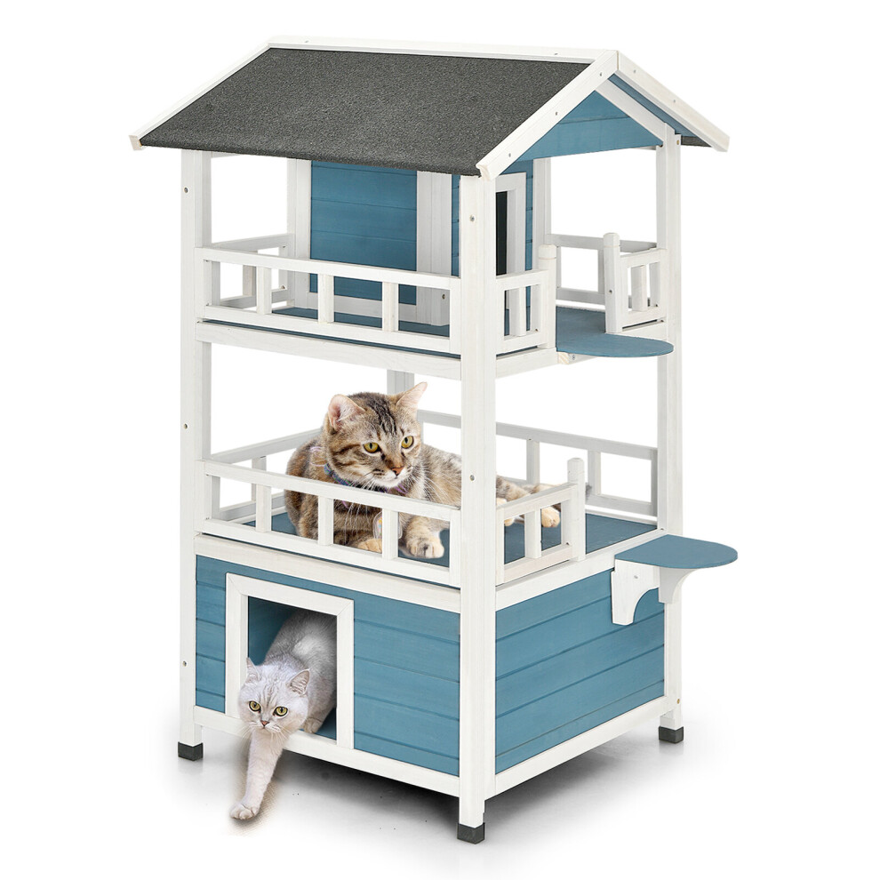 3-Tier Wooden Cat House Kitten Playhouse Condo