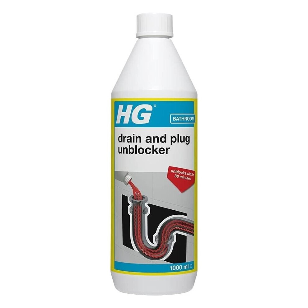 HG Plug Hole & Drain Unblocker by HG Cleaning Products,Pipe Cleaner for Blocked Drain Pipes in Sinks or Shower Traps - 1 Litre