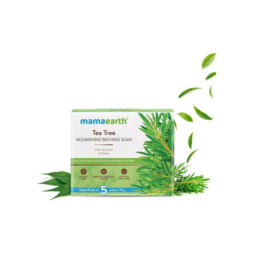 Mamaearth Tea Tree Nourishing Bathing Bar Soaps For Skin Purification 5 x 75 g Value Pack