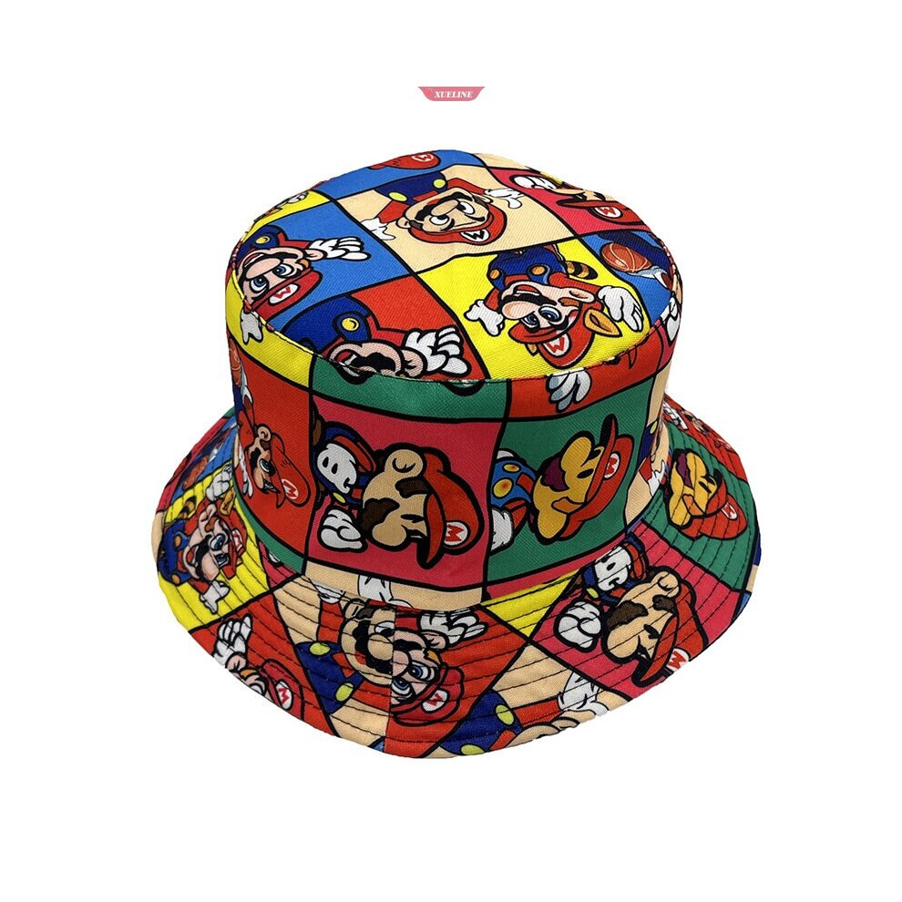 (Aldult) Super Mario Print Adult Fisherman Hat Cartoon Basin Childrens Cap Sunshade