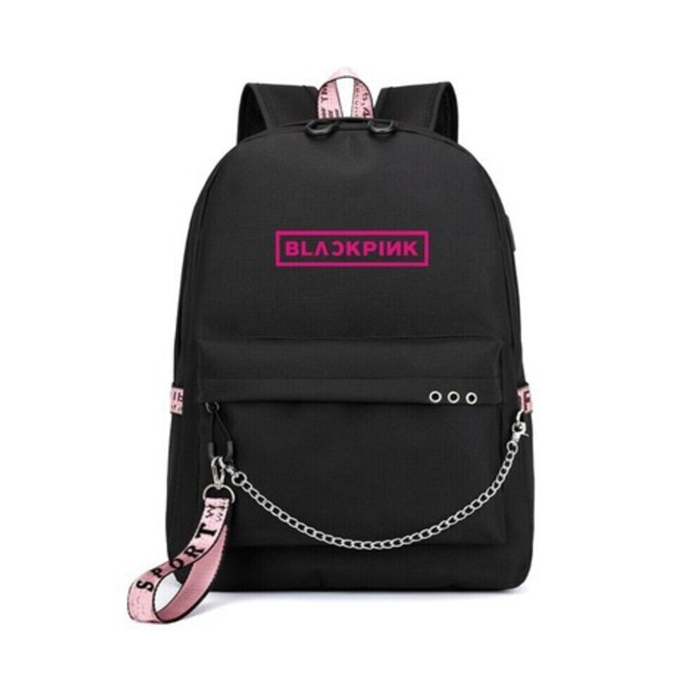 (Black) Blackpink Canvas Backpack Zipper Multiple Compartments Large Capacity  Waterproof