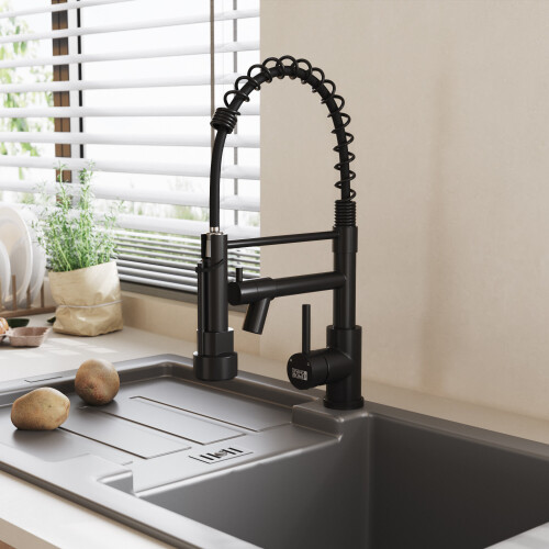 Living And Home (Black) Stainless Steel Kitchen Faucet with Pull Down Spring Spout and Pot Filler 2