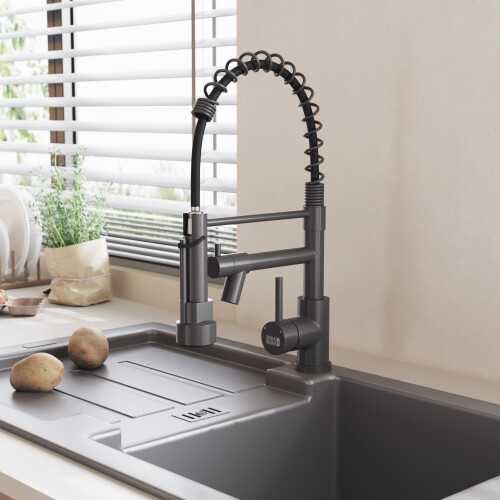 Living And Home (Grey) Stainless Steel Kitchen Faucet with Pull Down Spring Spout and Pot Filler 1