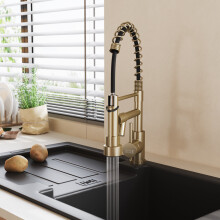 (Golden) Stainless Steel Kitchen Faucet with Pull Down Spring Spout and Pot Filler