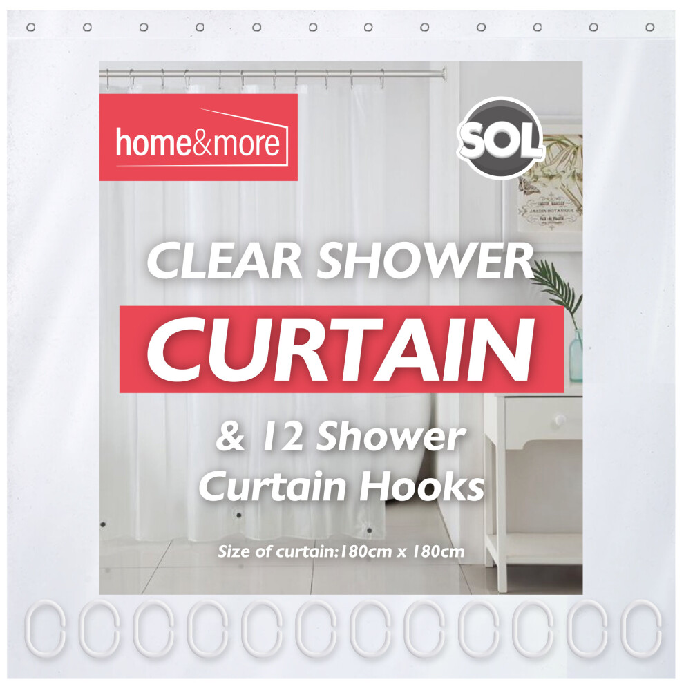 12pk White Shower Curtain with Hooks | Bathroom Curtains, Clear Shower