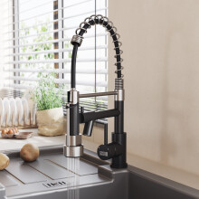 (Chrome + Black) Stainless Steel Kitchen Faucet with Pull Down Spring Spout and Pot Filler