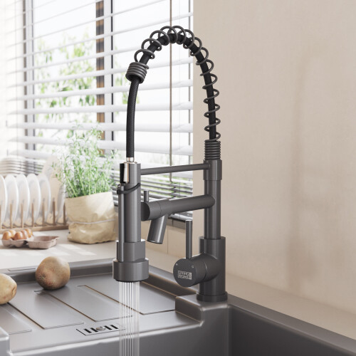 Living And Home (Grey) Stainless Steel Kitchen Faucet with Pull Down Spring Spout and Pot Filler