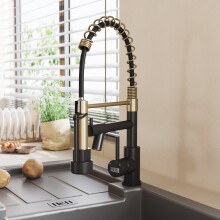(Golden + Black) Stainless Steel Kitchen Faucet with Pull Down Spring Spout and Pot Filler
