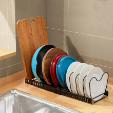 Expandable Pot Lid Rack & Pan Organizer with 10 Removable Dividers - Adjustable 32-57 cm, Rust-Resistant Iron