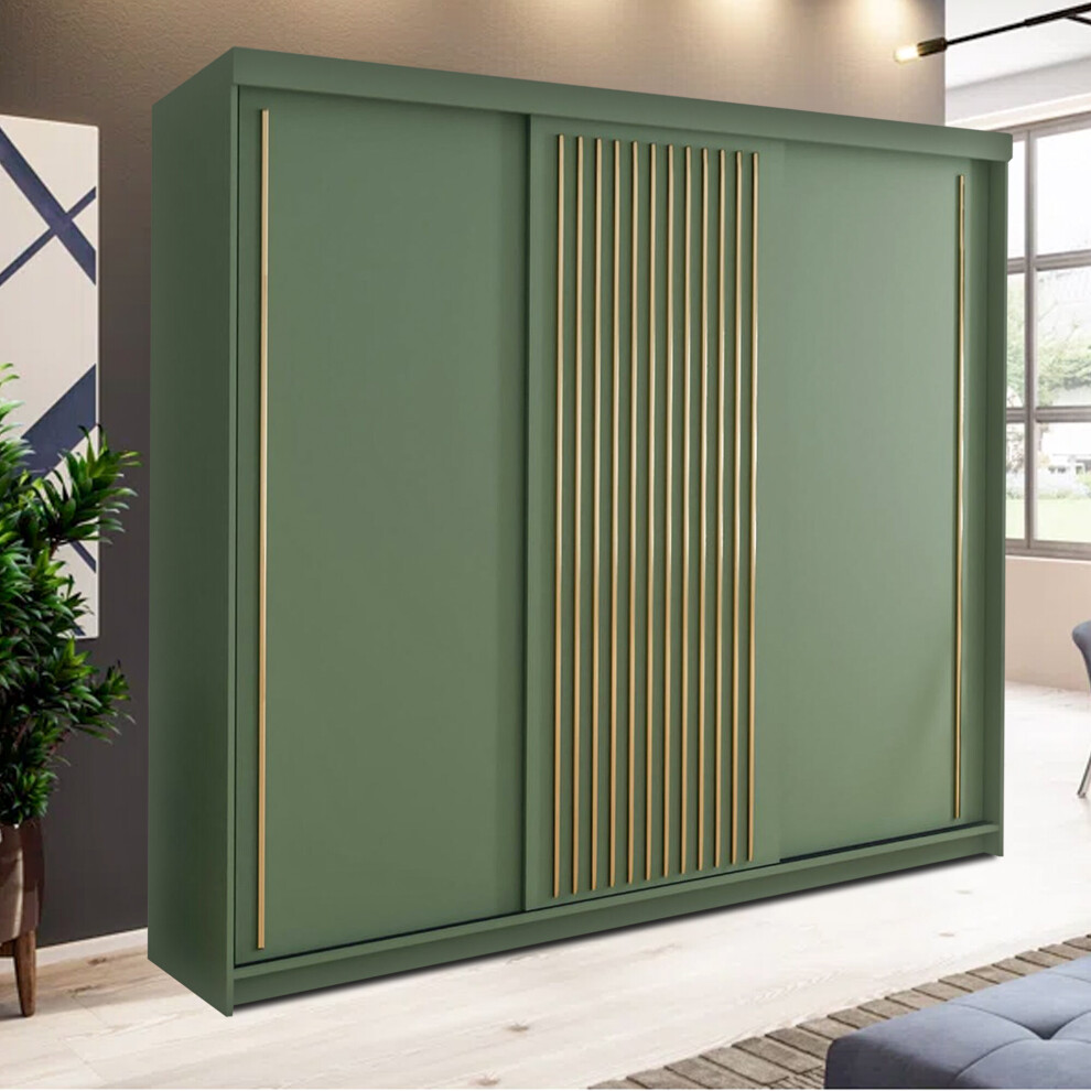 (250cm) Berlin Modern Green Sliding Door Wardrobe