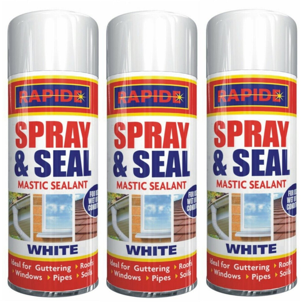 3 x 300mlSpray & Seal Leak Stop Roof Gutter Pipes Windows White Mastic