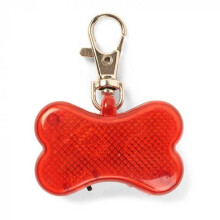 Auto Flash & Go LED Vis-Tag Dog Red Bone Dog Walk Lead Collar Visibility Aid