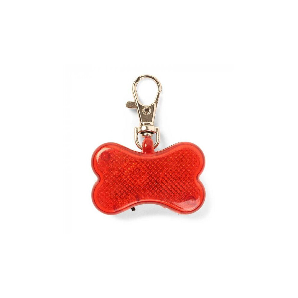 Auto Flash & Go LED Vis-Tag Dog Red Bone Dog Walk Lead Collar Visibility Aid