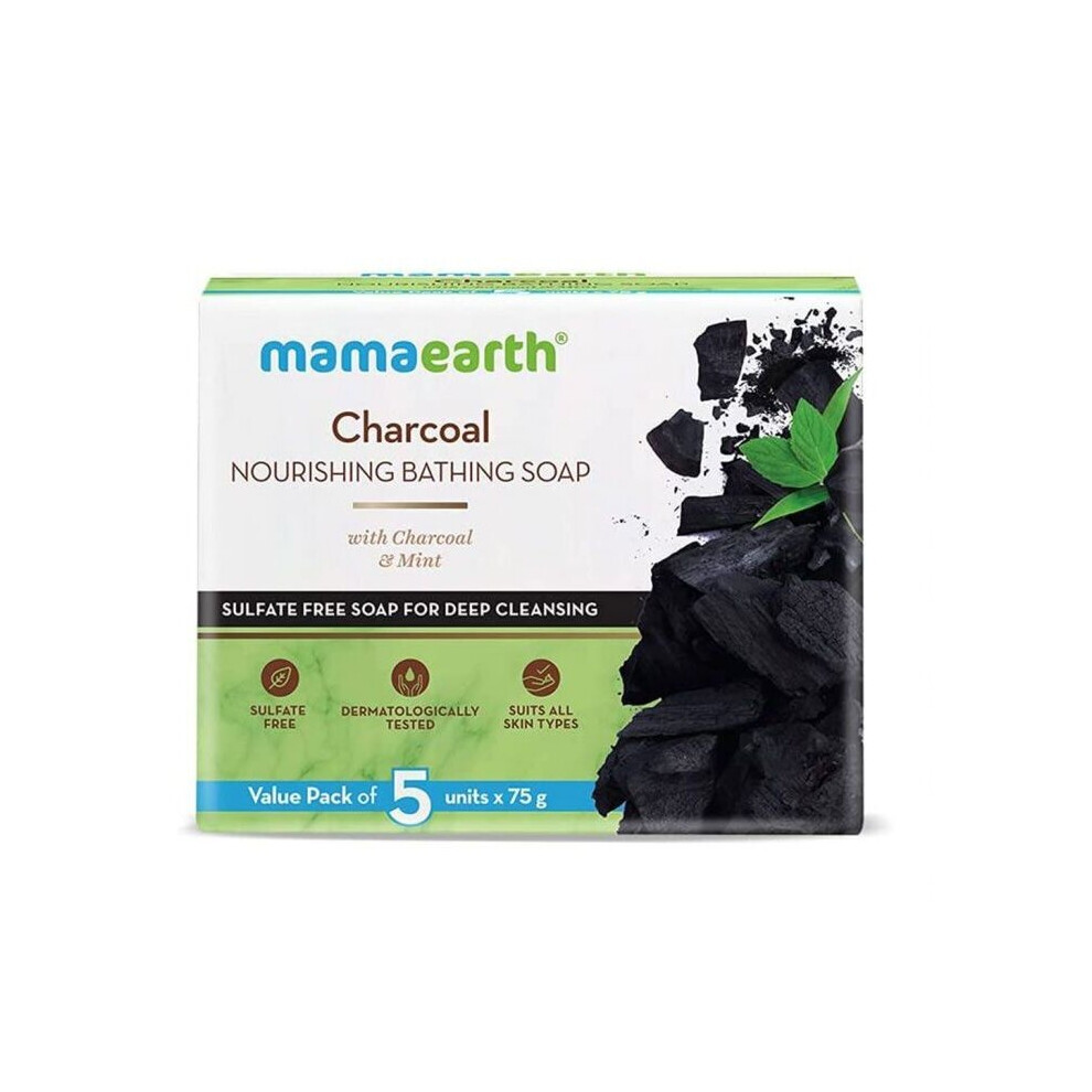 Mamaearth Charcoal Nourishing Bathing Bar Soaps For Deep Cleansing 5 x 75 g Value Pack