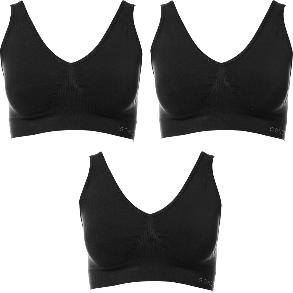 (2XL) 3 Pack Bonds Womens Seamless Wireless Wire Free Black Comfy Crop Bra WVLHY Bulk