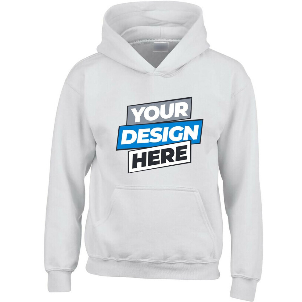 (3XL) Personalised Mens Custom Printed White Hoodie Hooded Sweatshirt Logo Printing