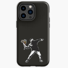Banksy-Inspired Graffiti Protest Phone Case - Make Art Not War, Flower Throw - Liquid Silicone Cover for iPhone & Samsung Galaxy S23/S22/Note 20
