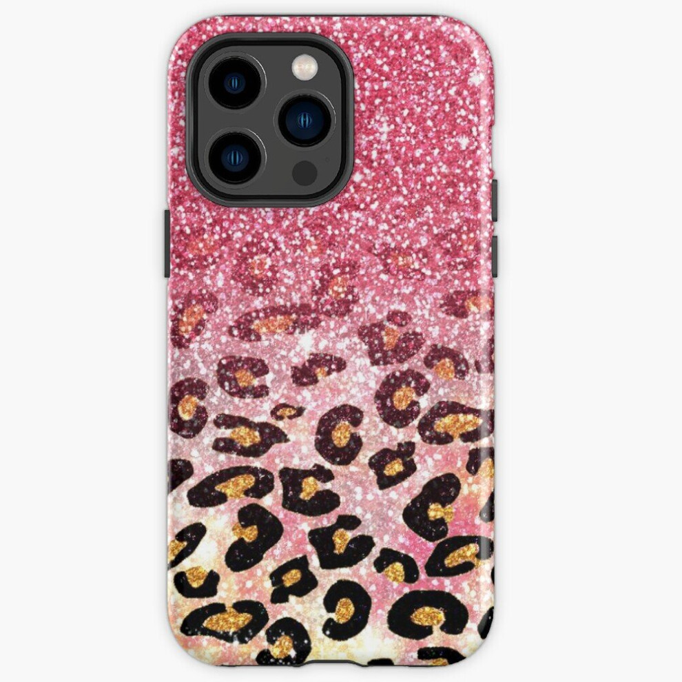 Photos - Case Phone  Bubble Gum Pink Faux Glitter Leopard Animal Print for iPhone Samsung 14 13 12 11 Plus Pro Max Galaxy S23 S22 Ultr