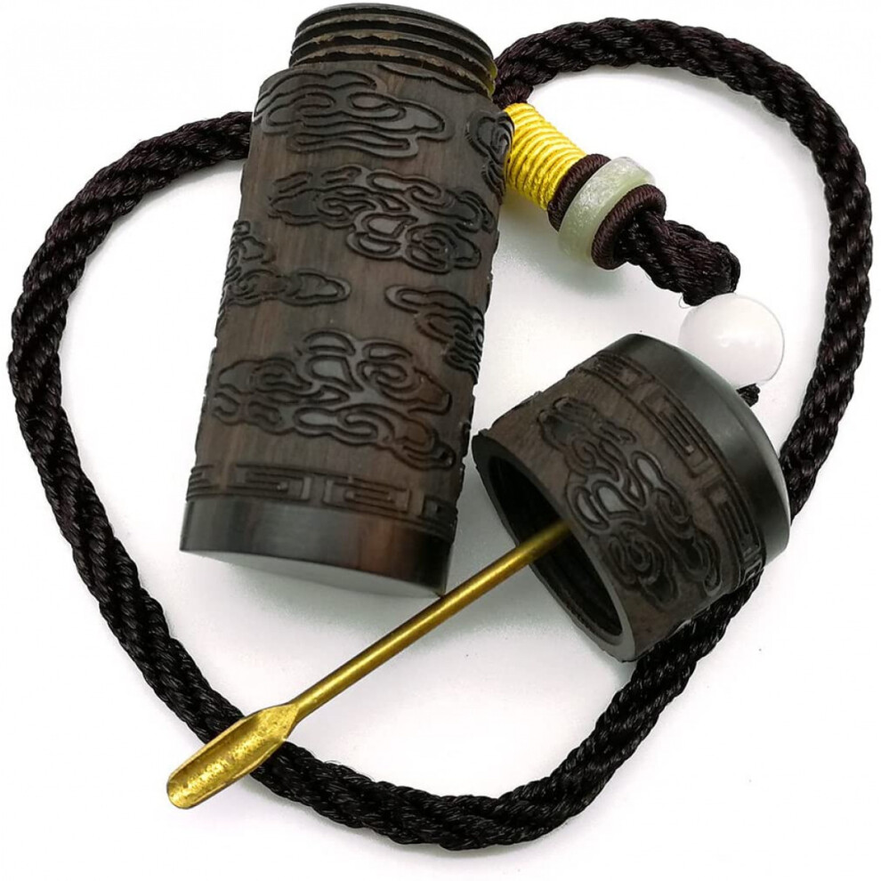 Ebony Blackwood Snuff Bottle Portable with Metal Spoon Snorting Snorter Bullet Fragrance Toothpicks Container Lucky Cloud
