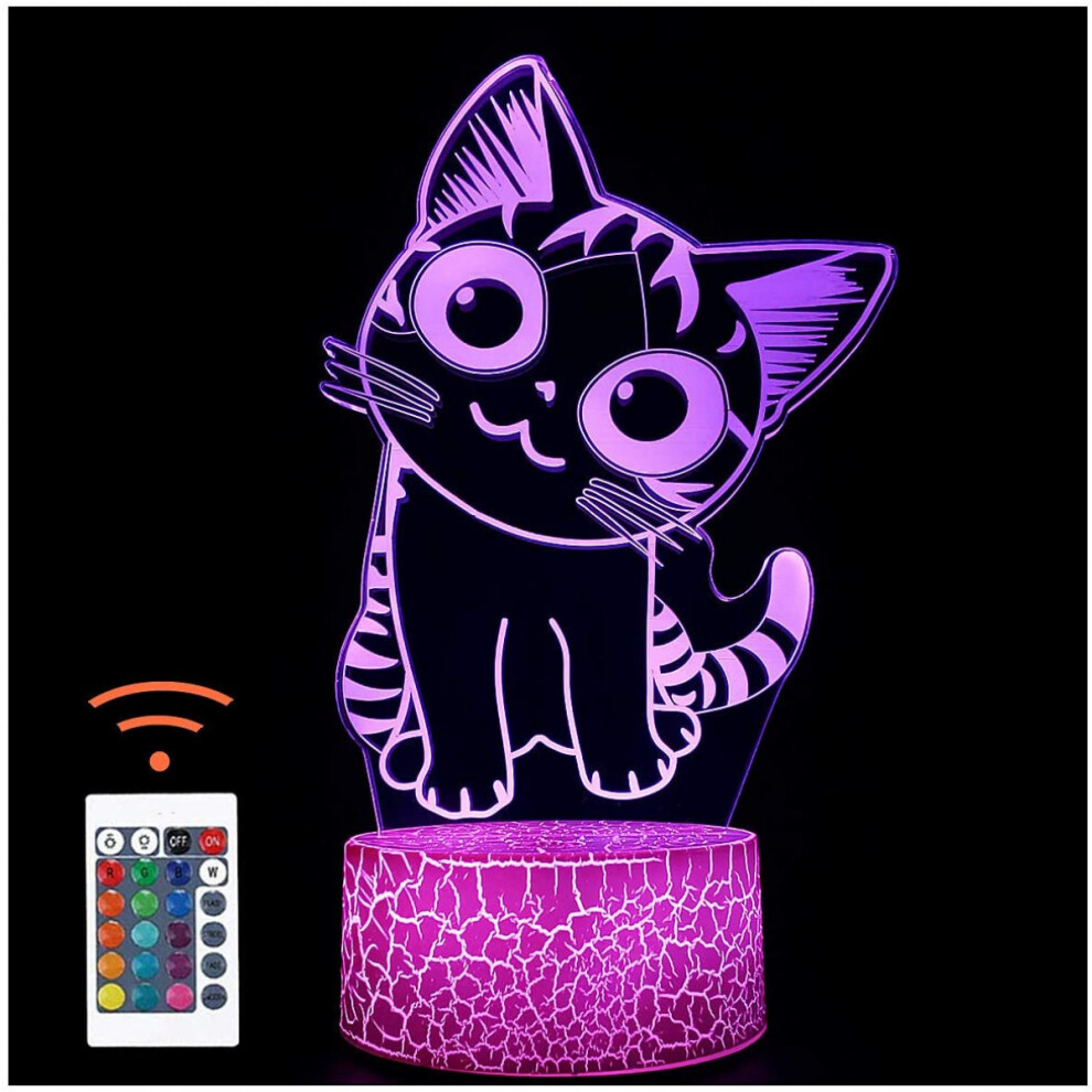 3D Illusion Night Light Visual Creative LED Desk Lamp Touch Control 7 Color Change for Home Decorations or Kids Girl Holiday Gifts (Cat)
