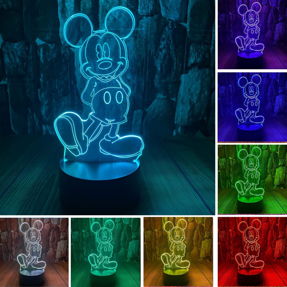 Mickey Mouse Minnie Mice Mouse Toys 3D LED Acrylic Night Light with Remote & Smart Touch 16 Colors Changing Dimmable USB Powered Bedroom Decoration