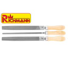 RICHMANN C4990, steel metal file set 3pcs, medium cut, 200mm long, wooden handle